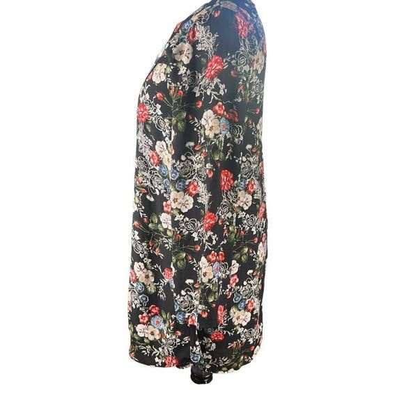 Miami Women's Floral Embroidered Shift Black Long Sleeve Short Dress Size M - Picture 3 of 7